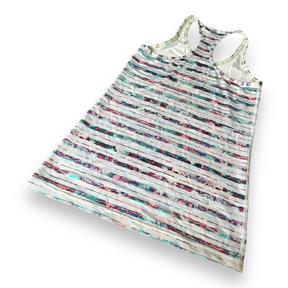 Ivivva Lululemon Girls Racerback Tank Top in White with Colorful Modern Stripes - Picture 7 of 9